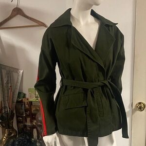 Papaya Dark Green Utility Jacket with Red Accent
